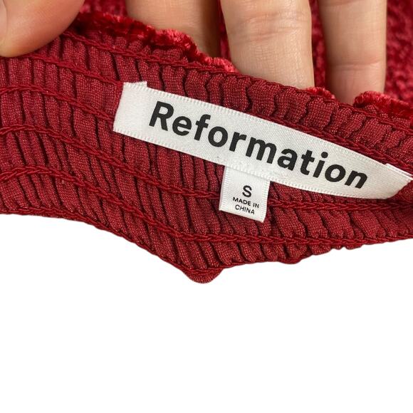 Reformation Albi Crimson Red Velvet Smocked Mini Dress SZ S - Picture 10 of 11